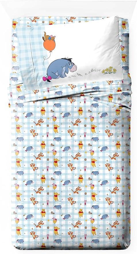 Jay Franco Kids Sheet Set with Fitted, Flat Sheets & Pillow Cover - Ultra-Soft Bedding with Pillowcase for Room Decor, White - Winnie The Pooh, 3 Piece Twin