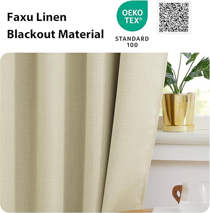 NICETOWN Room Darkening Linen Door Curtains, Privacy Classroom Window Curtains Thermal Insulate Covering with Self Adhesive Hooks for Patio Glass Front Door, 10 x 35 inches, Beige, 1 Panel