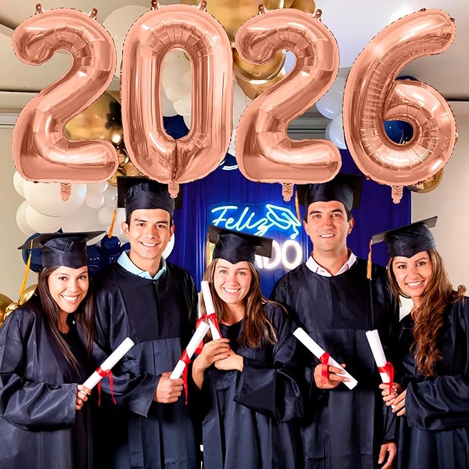 2026 Balloons New Years Decorations - 40" Large Rose Pink Foil Number Balloon New Years Eve Party Supplies Graduation Balloons Class of 2026 Happy New Year Birthday Anniversary Graduation Decorations