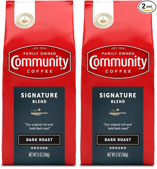 Community Coffee Premium Ground Coffee, Signature Blend, Dark Roast, 12 Ounce (Pack of 2)