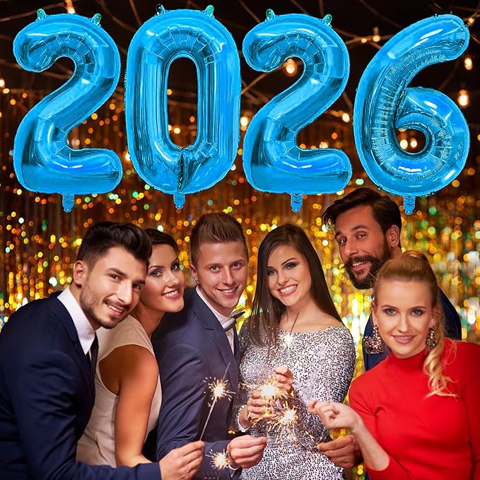 2026 Balloons New Years Decorations - 40" Large 2026 Blue Foil Number Balloon New Years Eve Party Supplies Graduation Balloons Class of 2026 Happy New Year Birthday Anniversary Graduation Decorations