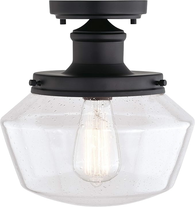 VAXCEL Collins Black Farmhouse Outdoor Flush Mount Ceiling Light Clear Schoolhouse Glass