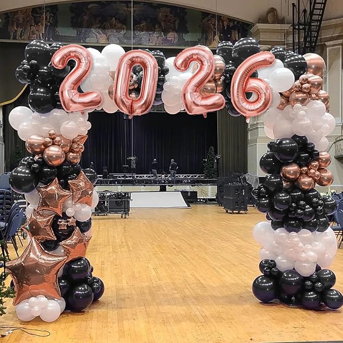 Graduation Decorations Class of 2026: Rose Gold and Black Graduation Balloon Arch Garland Kit and Rose Gold Confetti Balloons Congrats Grad Banner 2026 Foil Balloon Decorations For Grad Party
