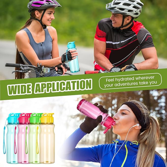 Tioncy 20 Pieces Plastic Water Bottles for Adults Bulk 17 oz Sport Drink Bottles with Handle Strap Lightweight Leakproof Drink Flip Top cups for Party Outdoor (Bright Color,bright style)