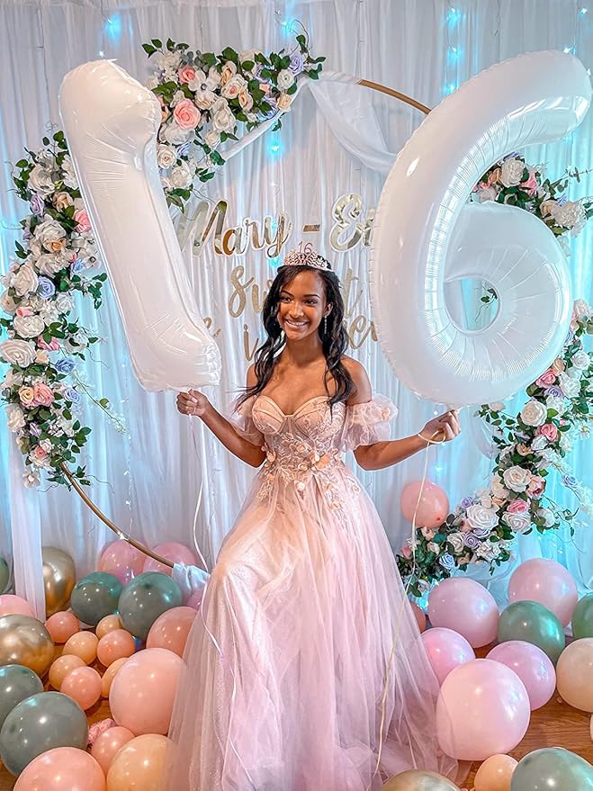 2 Numbers Balloon 40 Inch White Two Balloon Number Birthday Decor, 2nd 12 21st Party Celebration Decorations Graduations Wedding Baby Shower