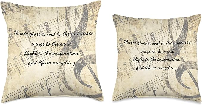 Music Gives a Soul to the Universe - Quote on Vintage Music Throw Pillow