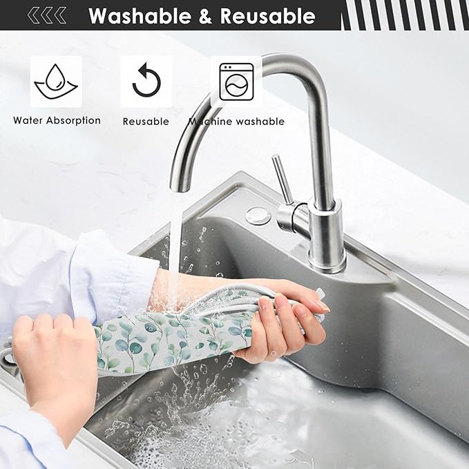Kitchen Faucet Absorbent Mat,Flower Green Leaves Water Splash Guard for Sink, Faucet Drip Catcher Thicken Sponge Microfiber Faucet Water Catcher Mat Sink Absorbent Mat for Kitchen 23x5in 2 Pack