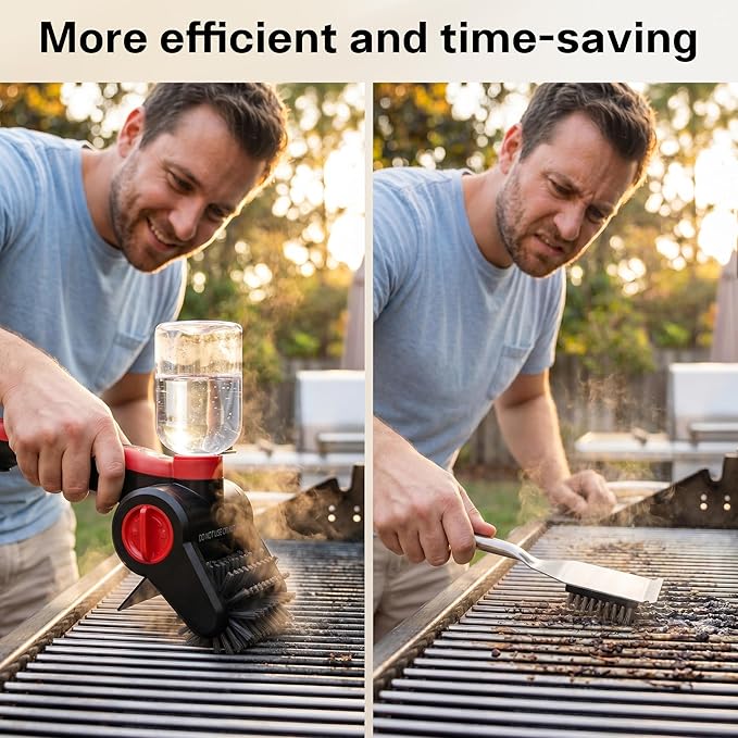 Electric Grill Brush, 100W High Power Cordless BBQ Cleaner with 300ml Water Spray Tank, IPX8 Waterproof Automatic Scrubber for Gas Charcoal Grills, 2-Speed Rechargeable Power Brush with Scraper