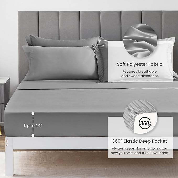 Love's cabin Full Comforter Set Grey, 7 Pieces Full Bed in a Bag, All Season Bedding Sets with 1 Comforter, 1 Flat Sheet, 1 Fitted Sheet, 2 Pillowcase and 2 Pillow Sham | Soft, Breathable, Lightweight, Comfortable