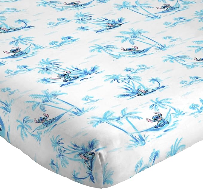 Jay Franco Sheet Set with Fitted, Flat Sheets & Pillow Cover - Ultra-Soft Bedding with Pillowcase for Room Decor, White - Stitch, 4 Piece Full