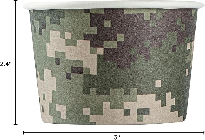 Restaurantware Coppetta 4-Ounce Dessert Cups, 50 Disposable Ice Cream Cups - Lids Sold Separately, Heavy-Duty, Camouflage Paper Frozen Yogurt Bowls, For Hot And Cold Foods