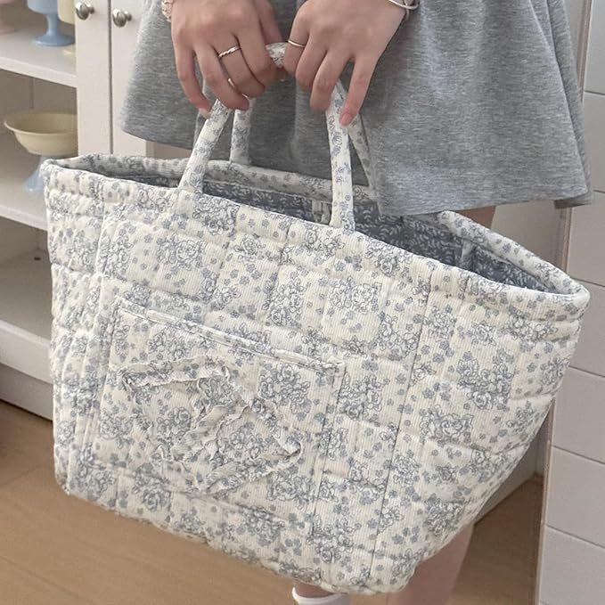 HiTotes Floral Storage Car Basket Diaper Caddy Organizer Quilted Laundry Basket Foldable Nursery Hamper Bag