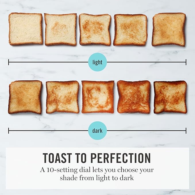 Martha Stewart 2 Slice Long Slot Toaster, Extra Wide for Sourdough & Bagels, 10 Setting Shade Control, Removable Crumb Tray, Self-Centering Design, Defrost/Reheat, Cancel, Slim Space-Saving, Sky Blue