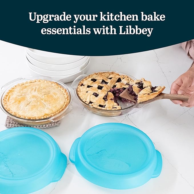 Libbey Baker’s Premium 2 Piece Glass Pie Plate, Stackable, Space Saving Casserole Dish Set with Lids, Glass Baking Dish Set for Fruit Pies, Quiches