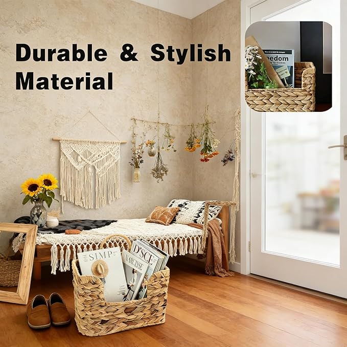 Mail Baskets for Wall, 11.8 x 4.3 x 9.8 in Woven Hanging Magazine Baskets,Hanging Wall ,With Handles