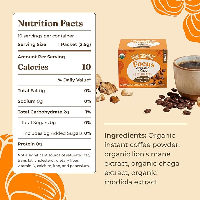 Four Sigmatic Mushroom Mix Coffee Lion's Mane | Focus | Pack of 3 (30 Packets Total)