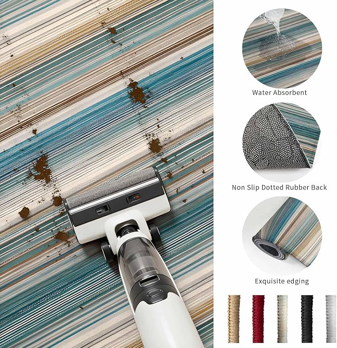 Area Rug 4x6ft, Minimalist Vertical Stripes Washable Rugs for Living Room Bedroom, Retro Boho Lines Soft Non-Slip Area Rugs Rectangle Floor Carpet for Dining Room