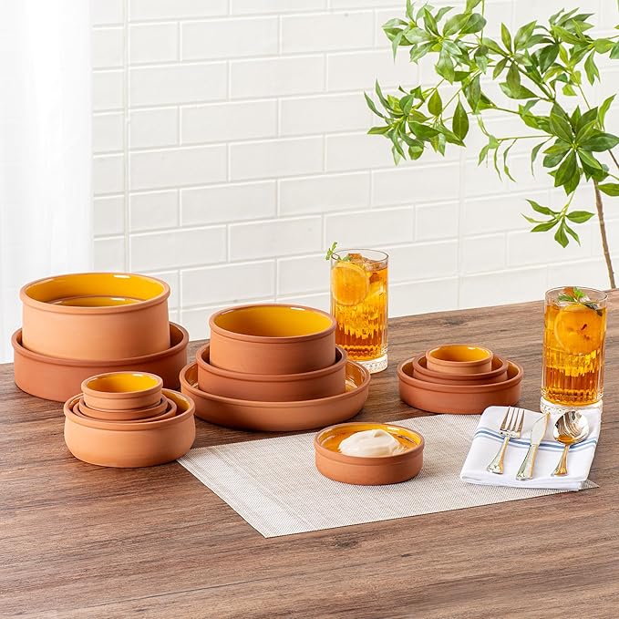 Restaurantware-Terra Tek 8.8 Ounce Terracotta Cazuelas, 2 Yellow Glazed Clay Pots For Cooking - Oven-Ready, Microwavable, Terracotta Serving Pots, Dishwashable, For Cooking And Serving