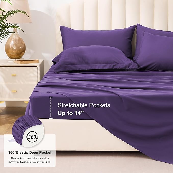Love's cabin Full Comforter Set Dark Purple, 7 Pieces Full Bed in a Bag, All Season Bedding Sets with 1 Comforter, 1 Flat Sheet, 1 Fitted Sheet, 2 Pillowcase and 2 Pillow Sham | Soft, Breathable, Lightweight, Comfortable