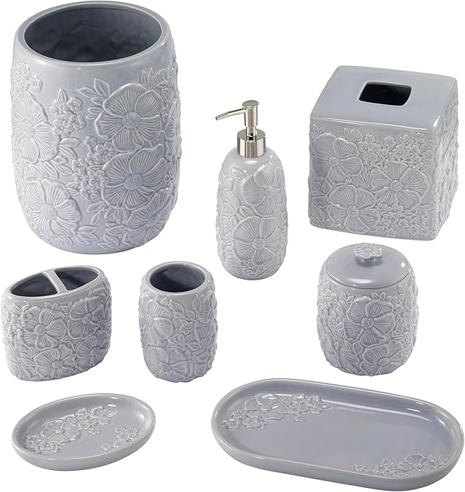 Nicole Miller – Tumbler, Floral Ceramic with Hand-Painted Accents, Elegant Home Decor – Perfect for Holding Toothbrushes and Bathroom Essentials (Camille)