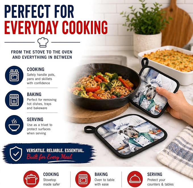 Caroline's Treasures Irish Wolfhound The Chef Pair of Pot Holders Kitchen Heat Resistant Pot Holders Sets Oven Hot Pads for Cooking Baking BBQ, 7 1/2 x 7 1/2