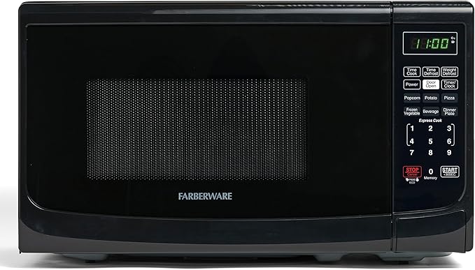 Farberware 0.7 Cu. Ft. Countertop Microwave Oven – 700 Watts Power, Auto Cook Settings, Defrost, Easy Clean and Child Safety Lock - Black