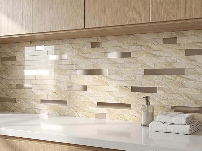 Yipscazo 2026 New Upgrade Peel and Stick Backsplash, Stick on Backsplash Tiles for Kitchen, Bathroom, Fireplace (10 Sheets, Polished Beige Yellow)