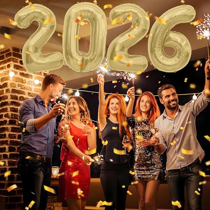 2026 Balloons, 2026 Number Balloons, 40 Inch Large Foil Graduation Balloon 2026 Numbers for Graduation Decorations Class of 2026, Birthday, Anniversary, New Year Eve Party Decorations, Matt Gold