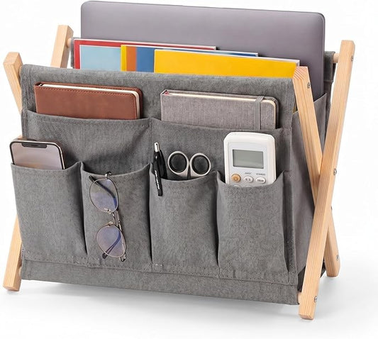 Sliner 1 Pack Foldable Magazine Rack with 6 Pockets 14x10.4 Inch Book Basket Storage Holder for Books, Newspapers, Home Couch Tablet Magazine Holder for TV Remote Control Living Room