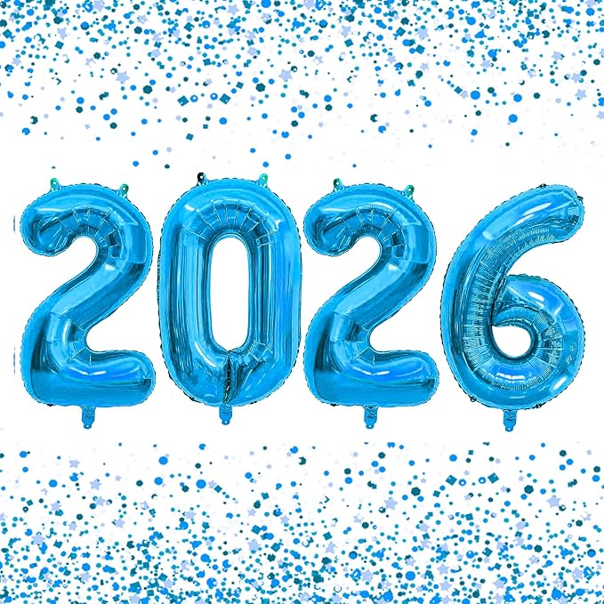 2026 Balloons New Years Decorations - 40" Large 2026 Blue Foil Number Balloon New Years Eve Party Supplies Graduation Balloons Class of 2026 Happy New Year Birthday Anniversary Graduation Decorations