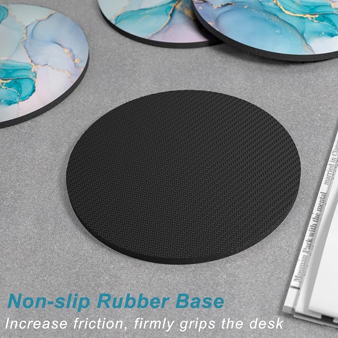 Nipichsha Coasters for Drinks, Set of 6 Cute Absorbent Rubber Drink Coasters for Cup with Non Slip Backing, Kitchen Home Decor Housewarming Gift, Round 4 in, Colorful Marble