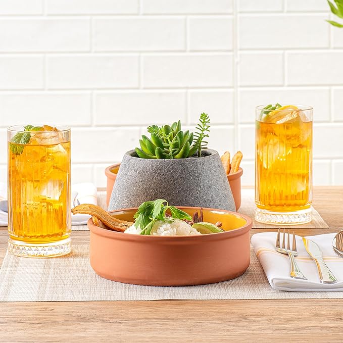 Restaurantware-Terra Tek 34 Ounce Terracotta Cazuelas, 2 Yellow Glazed Clay Pots For Cooking - Oven-Ready, Microwavable, Terracotta Serving Pots, Dishwashable, For Cooking And Serving