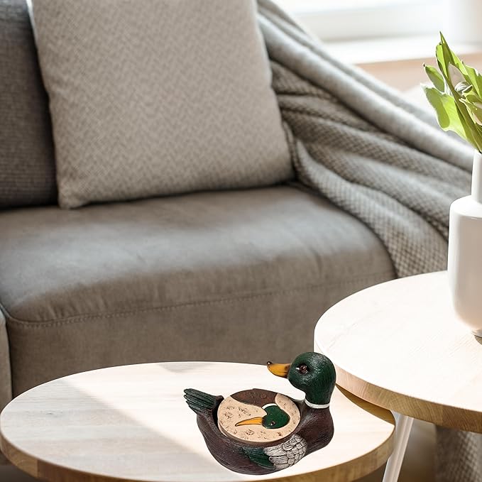 BestGiftEver Mallard Duck Coaster Set of 4 - Round Polyresin Bar Coasters for Drinks, Lakehouse-Themed Kitchen Bar Decoration, Pond and Lake Bird Waterfowl for Tabletop Protection