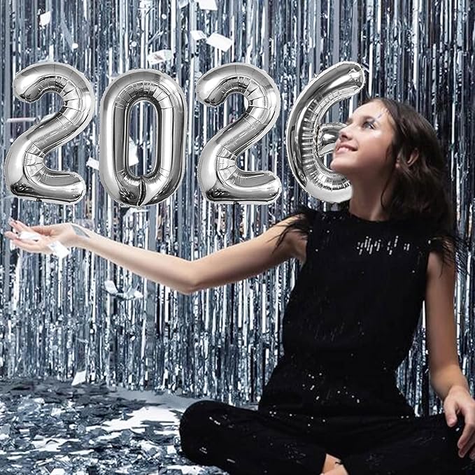 16 Inch 2026 Balloons Silver, Number Balloons 16 Inch, New Years Balloons for 2026 New Years Graduation Decorations Home Office Decoration