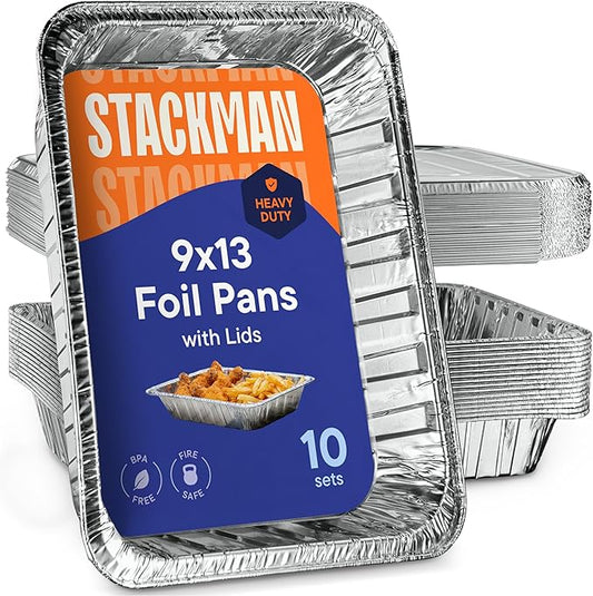 Aluminum Pans 9x13 Disposable Aluminum Foil Pans with Lids [10-Sets] Large Baking Pan Trays - Heavy Duty Tin Tray & Lid - Half Size Chafing Dishes for Roasting, Cooking, Heating or Steam