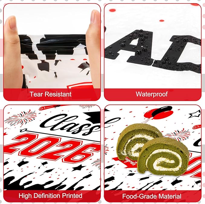 Graduation Decorations Class of 2026 Tablecloth - 3 Pcs Plastic Congrats Grad Table Cloth, Graduation Table Cover for Graduations Party Decorations 2026 and Party Supplies, 54"x108" (Red and Black)