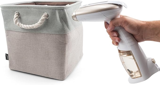 HYGGE + Linen Storage Bin Basket 12" x 12" x 10" Durable fabric & lightweight design. Great for storing toys, books, linens, games, clothing, baby products & more! (2 PACK, SAGE/WHITE)