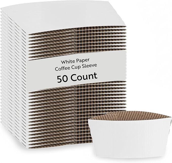 Restaurantware SLEEVES ONLY: Restpresso 5.1 x 2.8 Inch Coffee Cup Sleeves 50 Corrugated Hot Cup Sleeves - Disposable Heat-Tolerant White Paper Disposable Coffee Sleeves Secure Grip