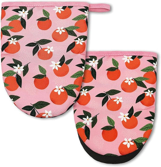 Orange Mini Silicone Oven Mitts 2-Pack Set, Heat Slip Resistant Kitchen Gloves, Soft Short Oven Mittens for Safe Cooking Baking Grilling