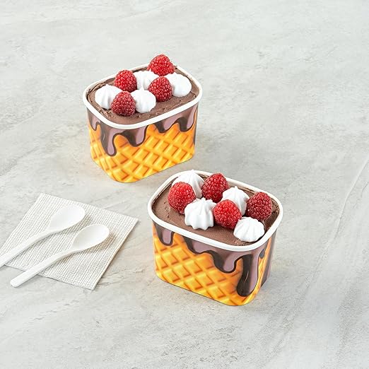 Restaurantware Paper Cups 200 Count 12 Ounce Square Disposable Ice Cream Containers, Leak-Resistant Paper Dessert To Go Cups, Hot And Cold Food, Durable Chocolate Drizzle Design