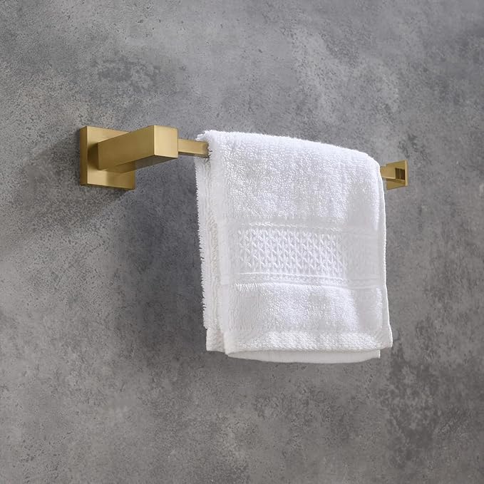 KIBI Cube 10 Inch Hand Towel Bar | Solid Brass Wall Mounted Bathroom Towel Holder for Small Spaces | Modern & Durable Design | Rust-Resistant Finish (Brushed Brass, KBA1503)