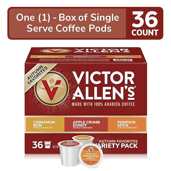 Victor Allen's Coffee Autumn Favorites Variety Pack, Medium Roast, 36 Count, Single Serve Coffee Pods for Keurig K-Cup Brewers (Pack of 2)