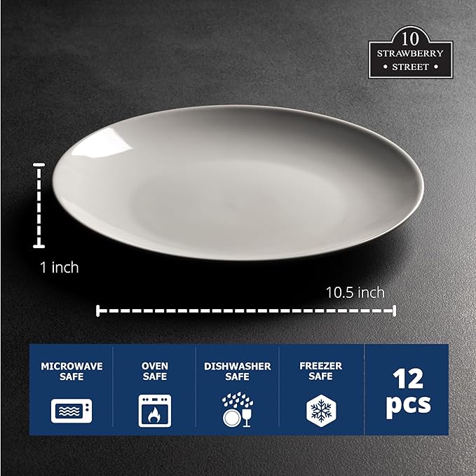 10 Strawberry Street 10.5" Catering Coupe Dinner Plate, Set of 12,White