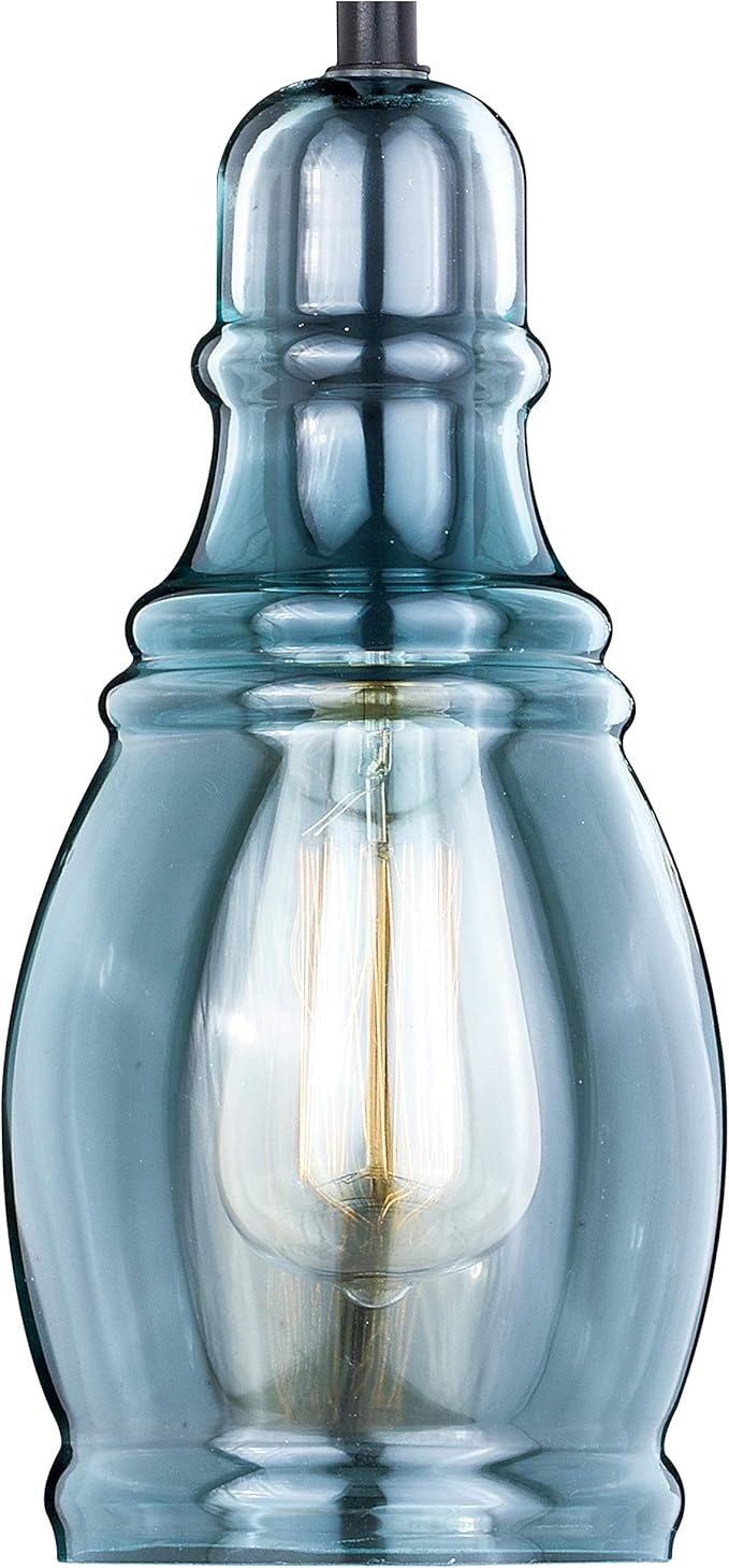 VAXCEL Millie Bronze Farmhouse Jar Mini Pendant Ceiling Light Smoke Blue Glass
