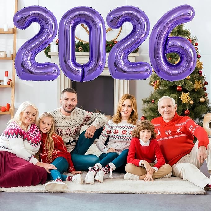 Purple 2026 Balloons, 40 Inch 2026 Number Balloon Foil New Year Balloon Numbers for New Years Eve Party Graduation Party Decoration