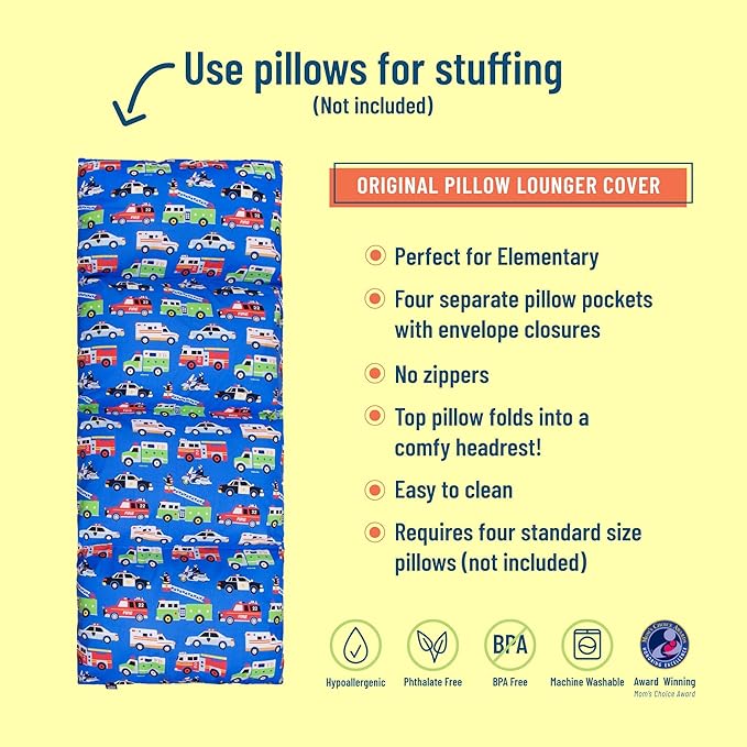 Wildkin Kids Pillowcase Lounger Cover – Travel-Friendly Sleepover Lounger, Fits Standard Pillows (Pillows Not Included), Soft Cotton Blend, Fun Patterns for Boys & Girls - Heroes