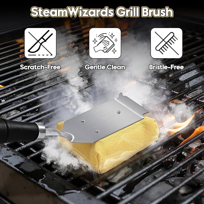 Grill Brush Bristle Free (1 Replaceable Head) Cleaning Tool for Any Grate Type- BBQ Steam Grill Brush for Outdoor Grill, Gift for Men Dad