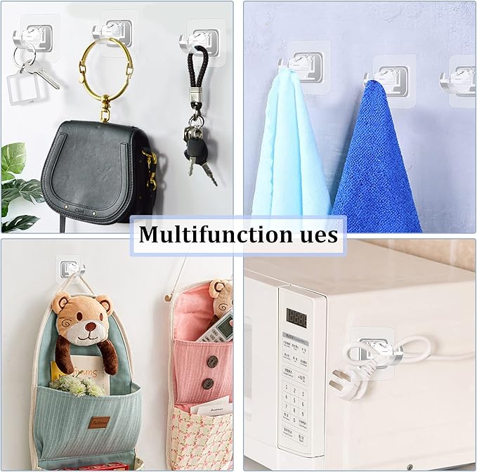 Codoule Self Adhesive No Drill Adjustable Curtain Rod Holder Hooks Brackets, Nail Free, No Drilling Hangers for Bathroom, Kitchen, Home, Bathroom and Hotel, Transparent, 8PCS