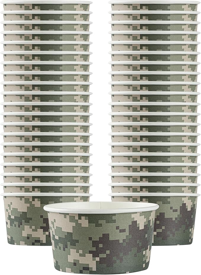 Coppetta 8 Ounce Dessert Cups, 80 Disposable Ice Cream Cups - Lids Sold Separately, Sturdy, Camouflage Paper FroYo Bowls, For Hot And Cold Foods, Perfect For Gelato Or Mousse - Restaurantware
