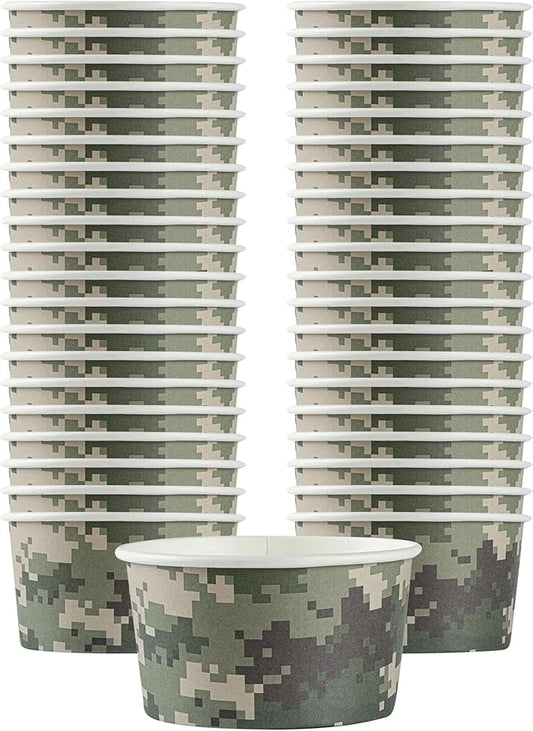 Coppetta 8 Ounce Dessert Cups, 80 Disposable Ice Cream Cups - Lids Sold Separately, Sturdy, Camouflage Paper FroYo Bowls, For Hot And Cold Foods, Perfect For Gelato Or Mousse - Restaurantware